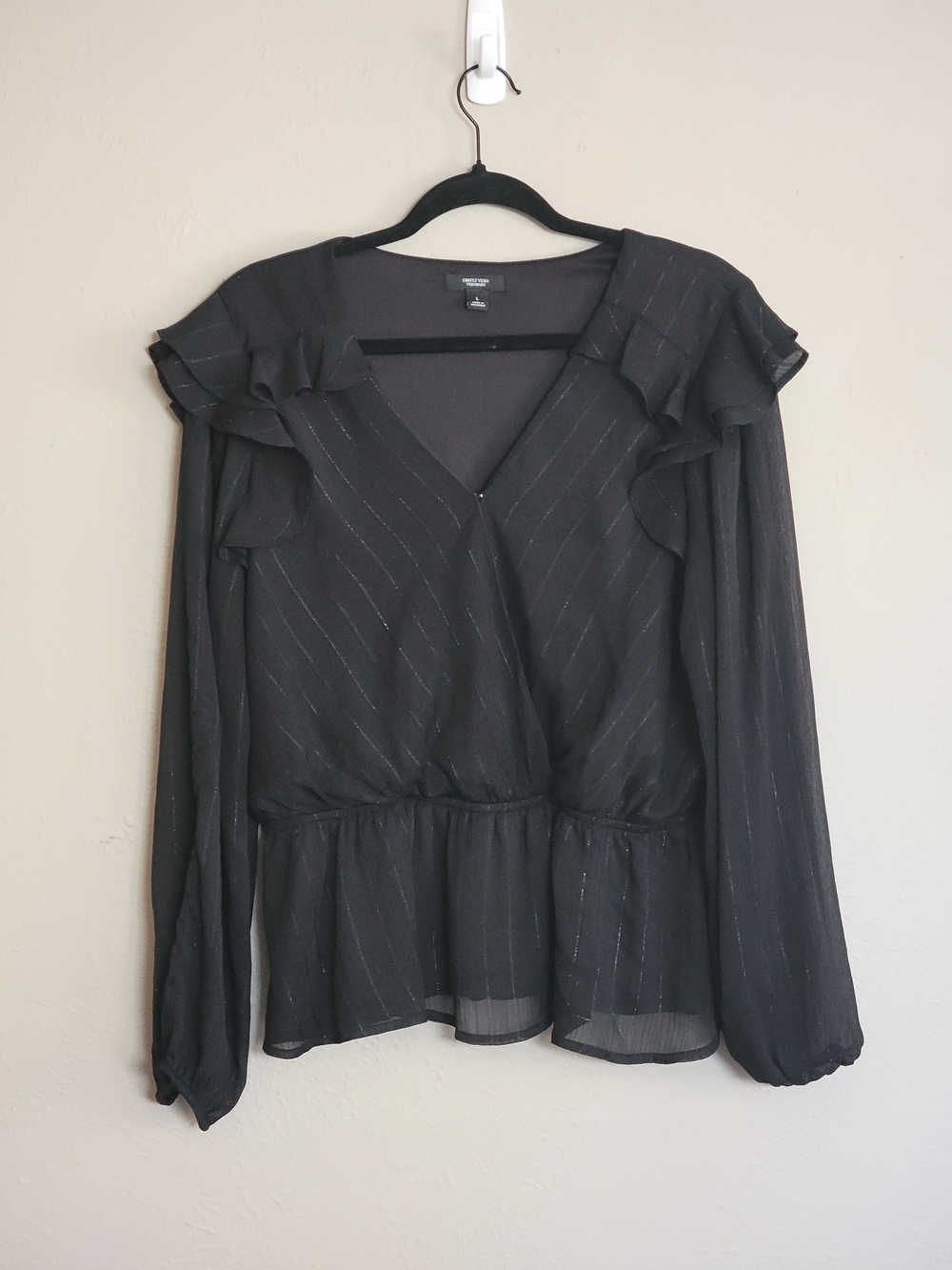 Simply Vera Vera Wang Black Ruffle V-Neck Long-Sleeve Blouse